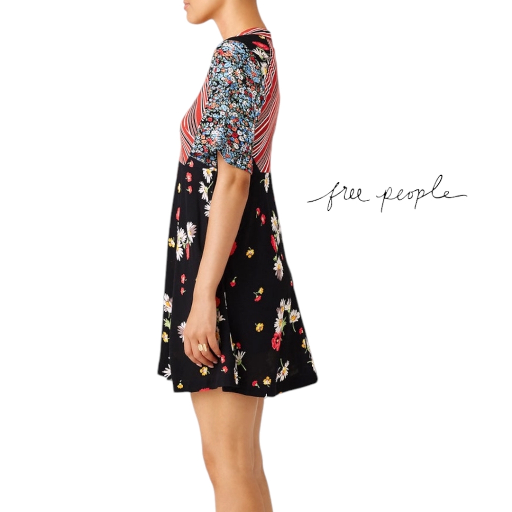 Free People Multicolor Floral and Stripe Mini Dress - Picture 6 of 15